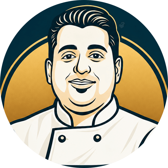 Illustrated portrait of Chef Binoj, the Vanchinad emblem